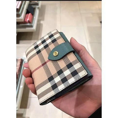 BURBERRY 短夾 經典 格紋 Logo款 格紋/素面款 內撞色 扣式短夾