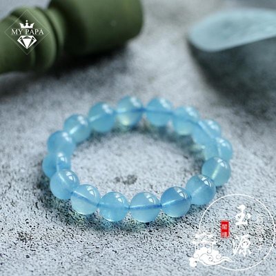 彩寶水晶海藍寶手鏈女收藏料大顆粒玻璃體海藍寶石手鏈海藍寶手串