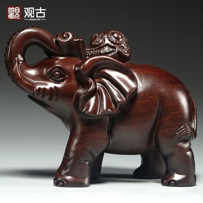 嗨購1-現貨 黑檀木雕大象擺件一對家居玄鋪木象裝飾工藝品新居開業送禮