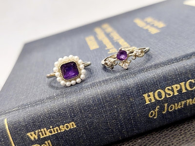 兩件合售🇬🇧英國帶回英國Harrods天然無加熱無染色自然主義巴西紫水晶925純銀戒指指環施華洛世奇水晶