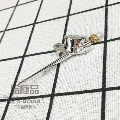 【哈極品】美品《MIKIMOTO 18K&925純銀 珍珠 紳士帽造型別針/胸針》