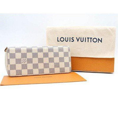 歐洲二手Louis Vuitton LV N61264 Clemence 白棋盤格 拉鍊長夾 N61210