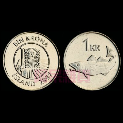 森羅本舖 全新現貨 冰島 2007年 1克朗 硬幣 特殊 北歐 五國 北大西洋 歐洲 大西洋鱈 鱈魚 巨人