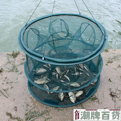 魚具用品自動手拋漁網捕魚網魚籠蝦籠小魚抓撲魚折疊網兜圓形工具【潮流百貨】