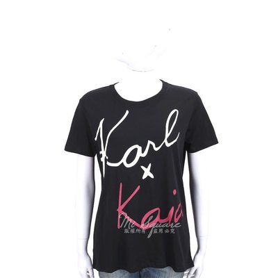 現貨熱銷-Karl Lagerfeld KARL x KAIA 簽名印花黑色棉質短T恤 1840569-01