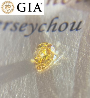 【台北周先生】天然Fancy橘色鑽石 0.38克拉 濃郁橘黃色 均勻Even分布 水滴切割 送GIA證書