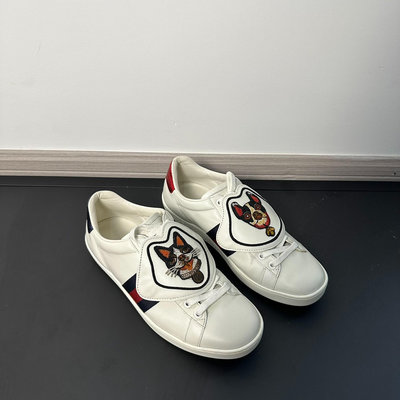 Gucci 古馳 神秘貓貼飾 小白鞋 37.5碼 如圖實拍現