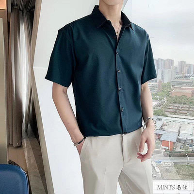 短袖襯衫男 M-3XL四色可選 薄款襯衫 夏季韓版潮流襯衫 高級感 內搭寬鬆上衣 白色男士襯衫 男裝-MINTS名仕男裝