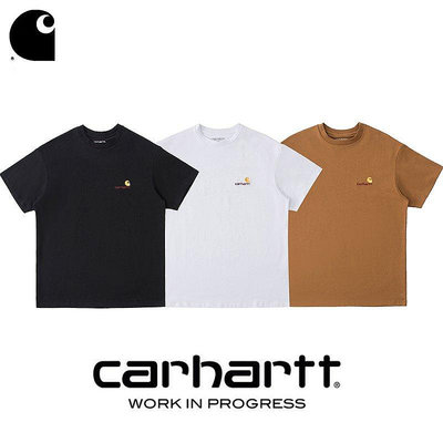 百貨館~CARHARTT WIP卡哈特工裝潮牌短袖T恤 金標字母小LOGO刺繡圓領情侶