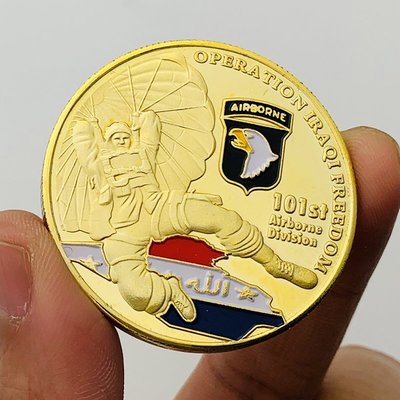 特價！美國101空軍跳傘員鍍金紀念章 把玩硬幣浮雕金幣浮雕紀念幣