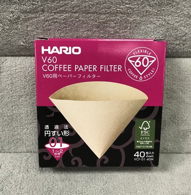 Hario VCF-01-40M 無漂白 咖啡 濾紙 1-2杯用 40枚/包