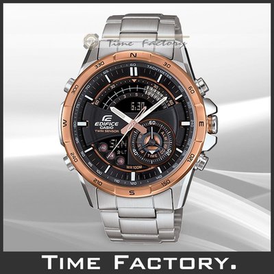 【時間工廠】全新 EDIFICE 黑面玫瑰金雙顯賽車錶 ERA-200DB-1A9