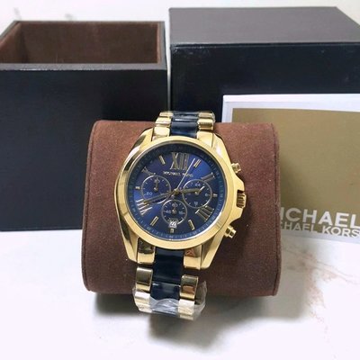 MICHAEL KORS Bradshaw 金色配深藍色錶盤 羅馬刻度 不鏽鋼錶帶 石英 三眼計時 男士/女士手錶 MK6268
