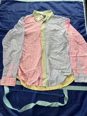 POLO Ralph Lauren小馬拼色長袖襯衫 藍綠黃粉 女款XL全新