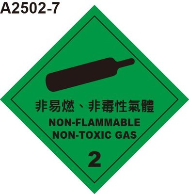 GHS危險物標示貼紙 A2502-7 危害運輸圖示 危害標示貼紙 非易燃 非毒性氣體 [飛盟廣告 設計印刷]
