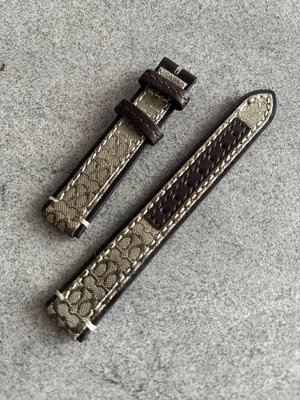 錶帶屋 COACH 精品 15mm 原廠LOGO 緞面布面真皮錶帶 可替代他牌同尺寸的手錶(無扣）