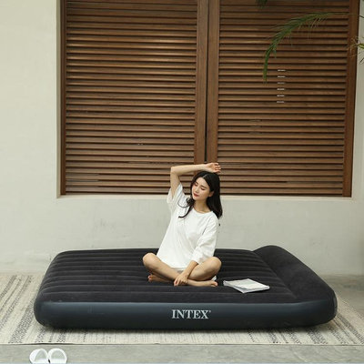 INTEX64144充氣床墊黑色內置枕頭單層特大線拉空氣床