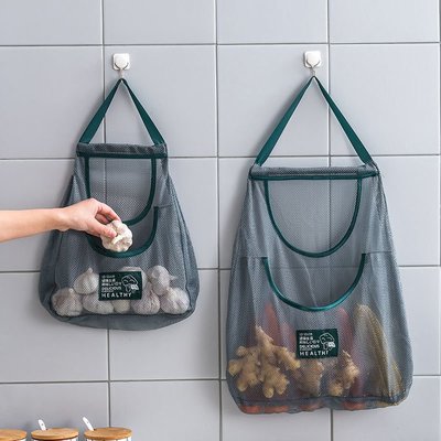 果蔬收納網袋可墻掛式廚房多功能儲物袋蔥姜大蒜頭神器家用透氣兜-辣臺妹