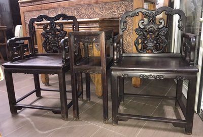古董老件 清末民初 老 酸枝 太師椅 二椅一几 廣作 廣式