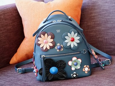 Fendi 8BZ036 Zaino floral-appliquéd backpack 花花後背包 藍 現貨