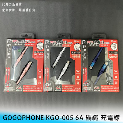 【台南/面交】GOGOPHONE KGO-005 200cm Type-C to Type-C 6A/快充 編織 充電線