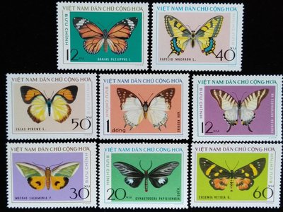 蝴蝶越南郵票1976年1月16日發行蝴蝶郵票全套8張特價