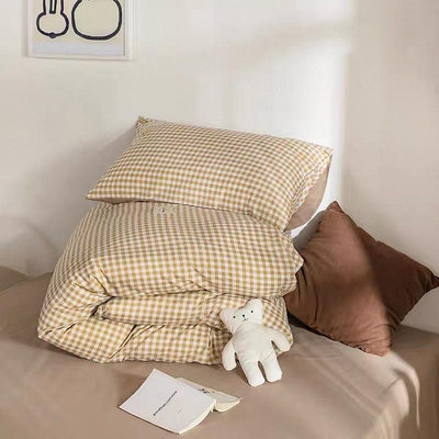 【台灣現貨】奶茶色+格紋枕套、被套、床包單售區 駝色格紋 米色質感 儀式感 咖啡色 簡約