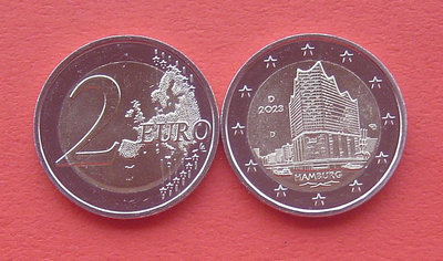 銀幣雙色花園-德國年漢堡音樂大廳樓-2歐元雙色紀念幣 D廠標