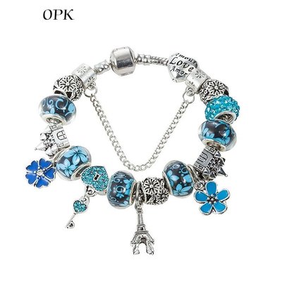 OPK時尚新款水晶串珠手鍊埃菲爾鐵塔吊墜手鍊