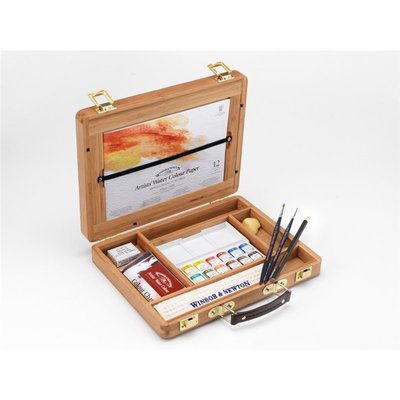 【品 · 創藝】精品美術-英國WINSOR&amp;NEWTON牛頓竹盒精裝12色專家級塊狀水彩套組