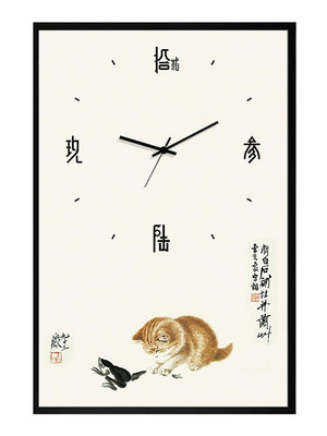 新中式貓咪電表箱裝飾畫帶鐘表豎版款配電遮擋箱電閘盒掛畫免打孔熱心小賣家