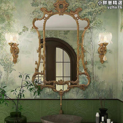廠家出貨新古典浴室鏡法式復古壁爐鏡子裝飾鏡歐式衛浴鏡洗漱壁掛臺化妝鏡