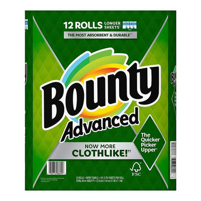 【 Peoria✿佩芮亞好市多代購】Bounty 兩層隨意撕特級廚房紙巾 101張 X 12捲