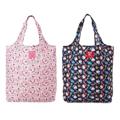 【傳說企業社】手提袋 Hello Kitty 滿版 草莓 超市 摺疊 收納 輕便 環保袋 正版日本進口授權