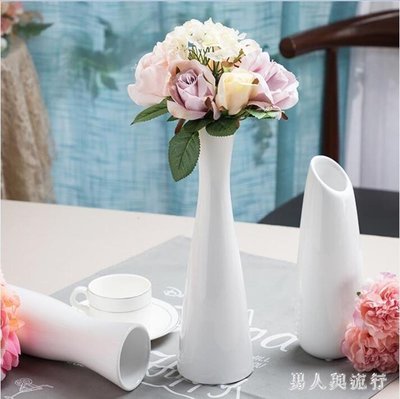 下殺 小清新陶瓷白色水培花瓶透明玻璃花器插干花北歐家用裝飾客廳擺件 FF3263
