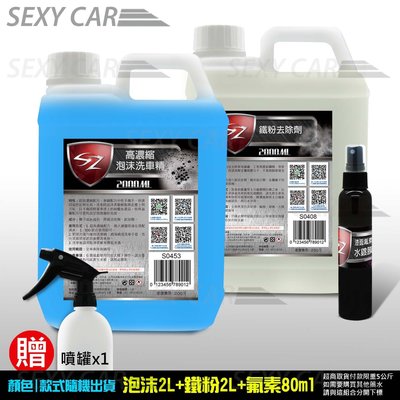 SC-SZ 優惠組 高濃縮泡沫洗車精2L+鐵粉去除劑2L + 漆面氟素水鍍膜 洗車 上蠟 鍍膜 汽車美容