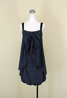 貞新二手衣 NR 日本 靛藍平口無袖緞面洋裝M(3號)(40322)
