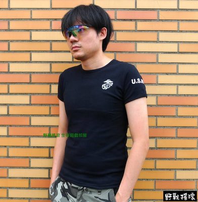 【野戰搖滾-生存遊戲】美國海軍陸戰隊純棉緊身T恤 (黑色)