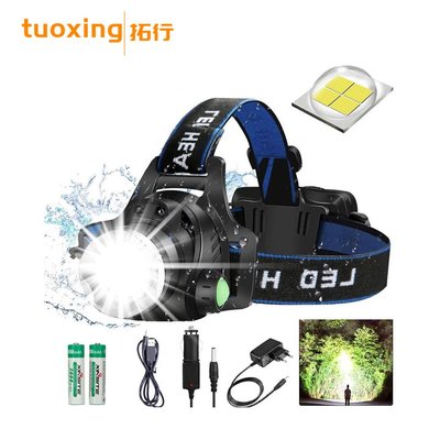 跨境T6充電感應頭燈LED戶外強光伸縮變焦頭戴式電筒戶外釣魚頭燈