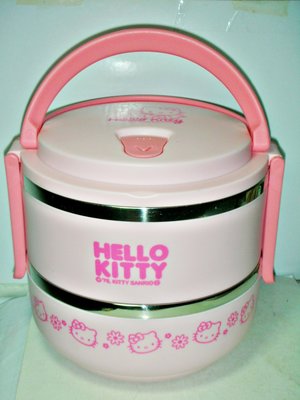 aaL皮1商旋.(企業寶寶玩偶娃娃)近全新未用Hello Kitty凱蒂貓造型雙層不鏽鋼便當盒碗!/6倉冰箱/-P