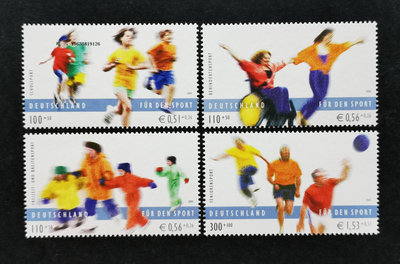 郵票德國郵票2001大眾體育活動附捐4全新外國郵票