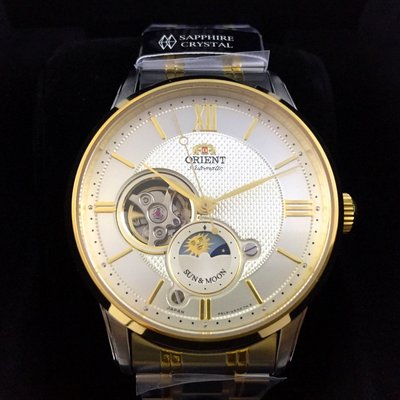 ORIENT 東方錶 SUN&amp;MOON系列 半露空日月相錶 鋼帶款 金色 RA-AS0001S (免運)