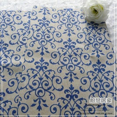 中國風青花瓷棉麻布背景布拼布~桌巾桌布可訂做