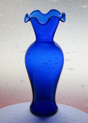藍玻璃花瓶花器老玻璃瓶台灣民藝玻璃工藝品手工玻璃藝術品【心生活美學】