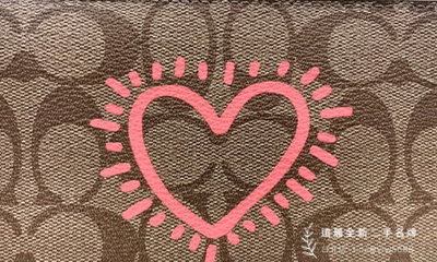 A8617 Coach咖啡logo pvc橘色愛心ㄇ拉12卡長夾 (遠麗精品 台北店)