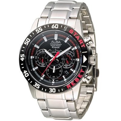 ALBA 奔放自由計時運動腕錶 VD53-X239D AT3967X1 黑x紅