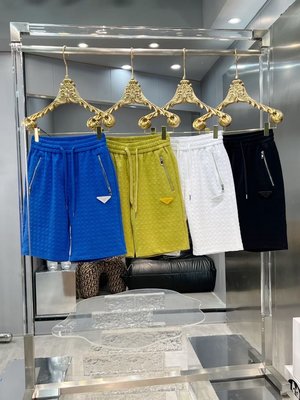 歐洲prada品牌新款22SS夏季暗紋雙拉鍊男裝休閒褲運動褲短褲