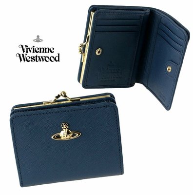 Vivienne Westwood ( 深海軍藍色 ) 防刮壓紋 真皮兩摺短夾 皮夾 錢包｜100%全新正品｜特價!