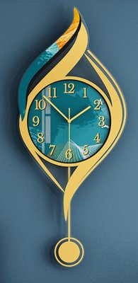 歐美進口 藝術綠金色造型鐘擺時鐘 幾何創意掛鐘擺鐘 牆上靜音時鐘簡約時尚歐風搖擺掛鐘牆鐘餐廳居家時鐘牆面裝飾鐘