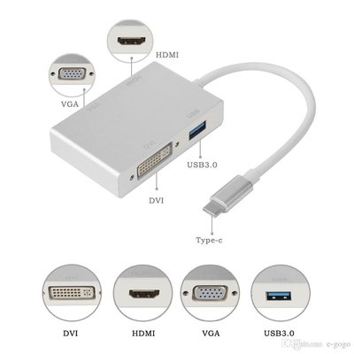 【現貨】鋁合金 4k*2k USBC Type-c 轉 VGA/HDMI/DVI/USB 3.0 4in1轉接器/轉接頭